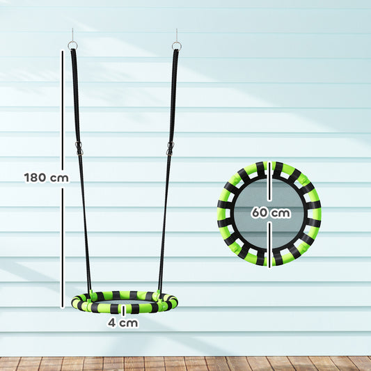 AIYAPLAY 60cm Diameter Kid Nest Swing Seat with Height Adjustable Ropes, for Outdoor, Indoor, Black/Green