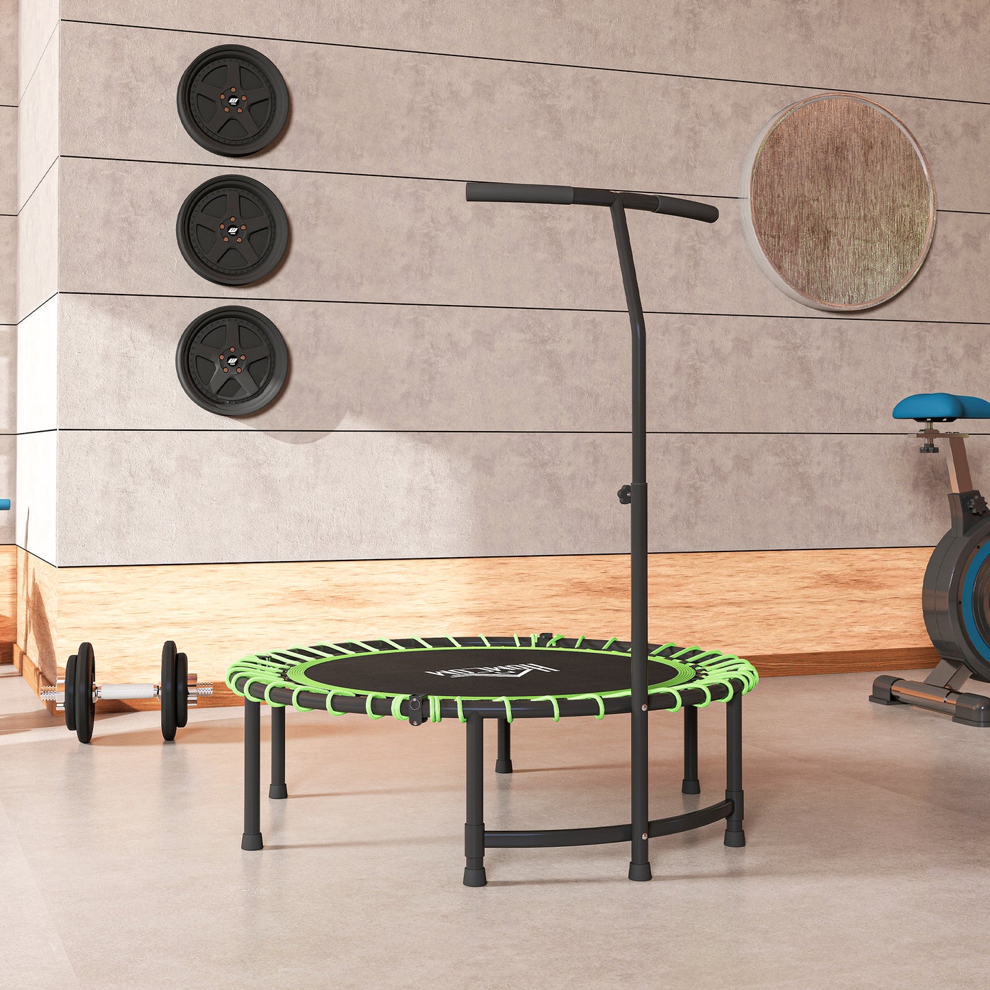 HOMCOM Mini Round Steel Frame Trampoline w/ Adjustable Handle, Green
