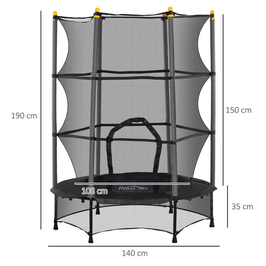 HOMCOM 4.6FT/55" Kids Trampoline with Safety Enclosure, Outdoor Indoor Use, for Ages 3-10 Years, Black