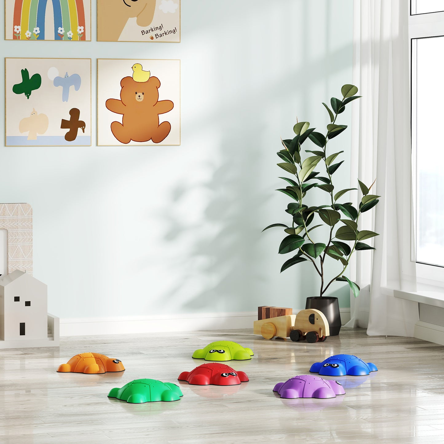AIYAPLAY 6-Piece Balance Stepping Stones with Non-Slip Edge, Indoor Outdoor Obstacle Courses for Ages 3-8 Years, Multicoloured