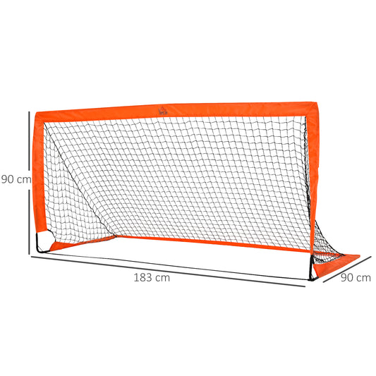 HOMCOM Set of 2 Football Goal Net 6 x 3 ft Foldable Outdoor Sport Training Teens Adults Football with Carrying Bag Orange