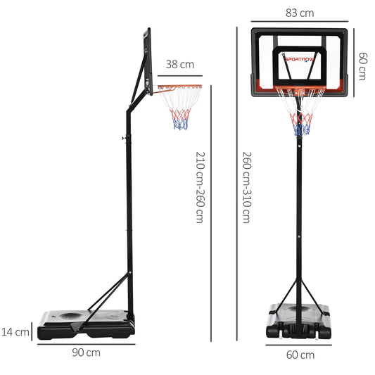 SPORTNOW 2.6-3.1m Adjustable Basketball Hoop and Basketball Stand w/ Backboard and Weighted Base, Portable on Wheels, Black