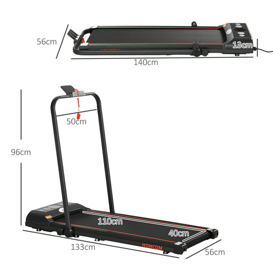 HOMCOM Foldable Walking Treadmill, with LED Display and Wheels, for Home, Office, Gym, Red