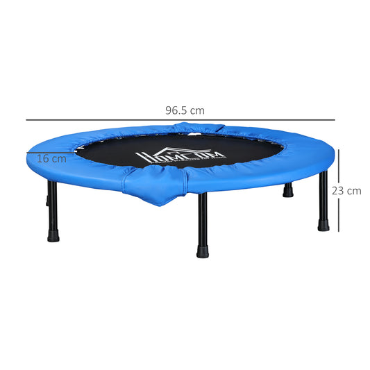 HOMCOM ?96cm Mini Fitness Trampoline Home Gym Yoga Exercise Rebounder Indoor Outdoor Jumper with Safety Pad, Support Up to 100 KG, Blue and Black