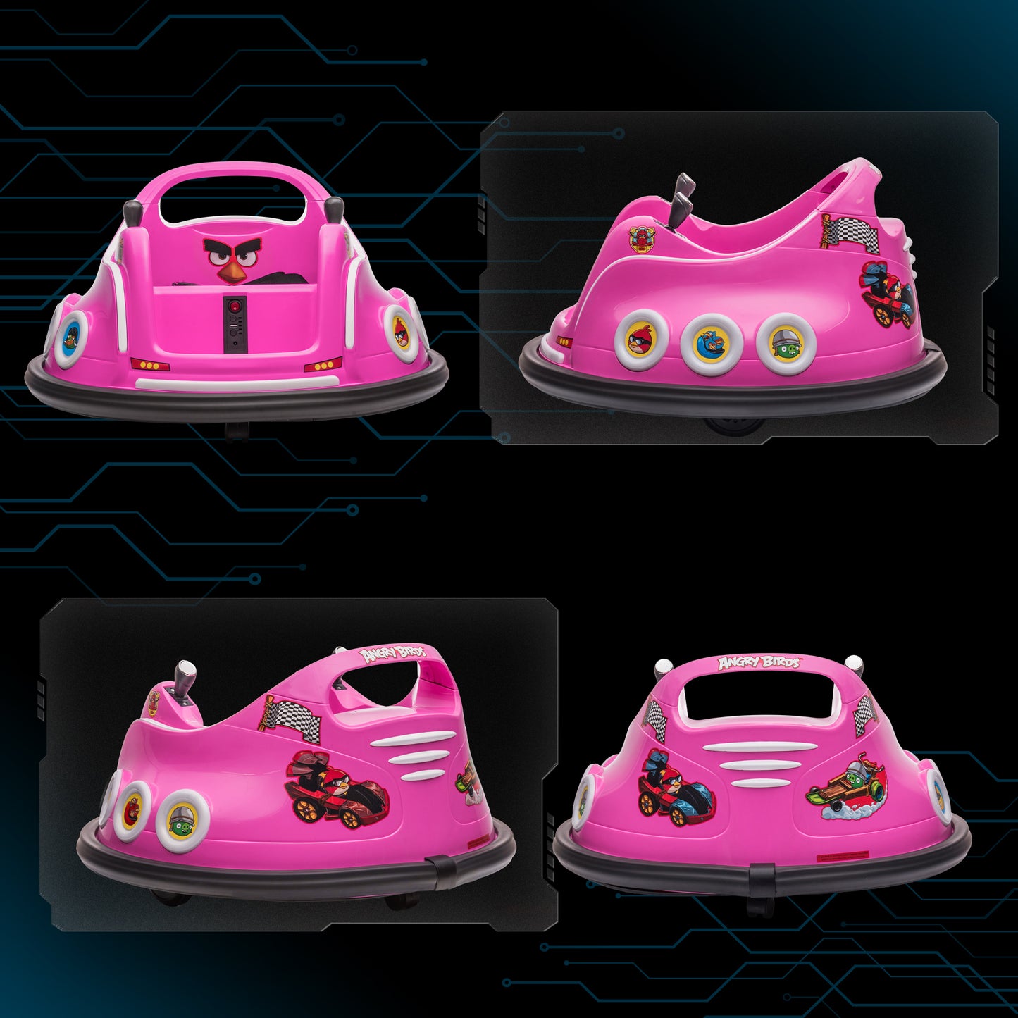 AIYAPLAY Angry Bird Licensed Waltzer Car, 12V Kids Bumper Car w/ Joysticks, Remote, Music LED Lights - Pink