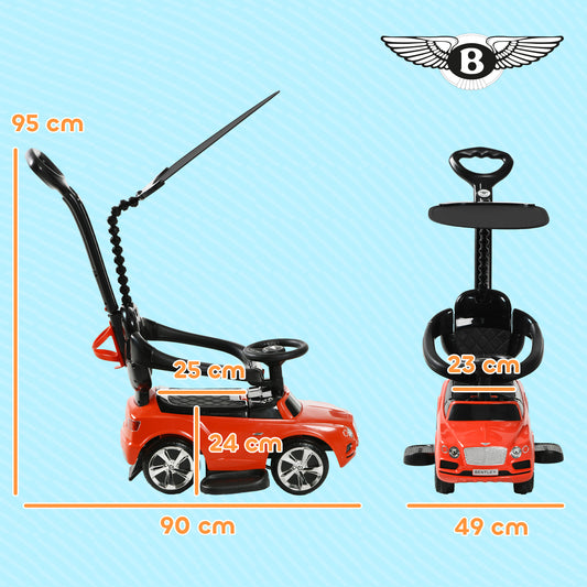 AIYAPLAY Bentley Bentayga Licensed 3-in-1 Baby Push Car, Ride on Car Sliding Car with Canopy, Horn Music - Red