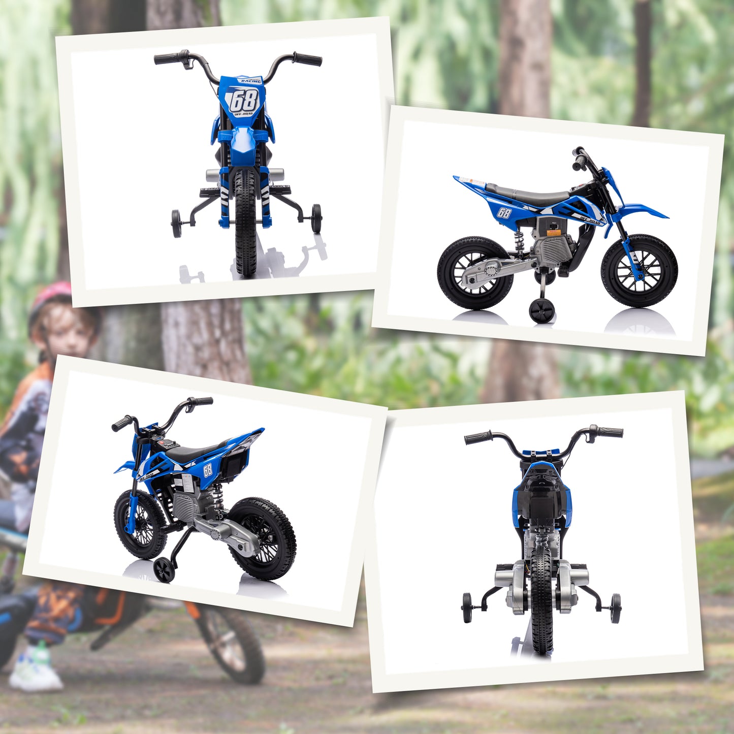 AIYAPLAY 12V Kids Electric Motorbike, Kids Electric Ride on motorcycle w/ Twist Grip Throttle, Training Wheels, Blue