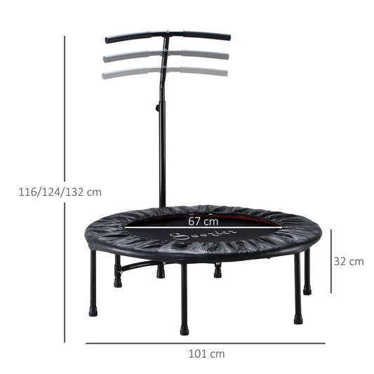 HOMCOM 40" Fitness Trampoline with Adjustable Handle, Rebounder Trampoline, Mini Jumper for Indoor Exercise Workout, Black