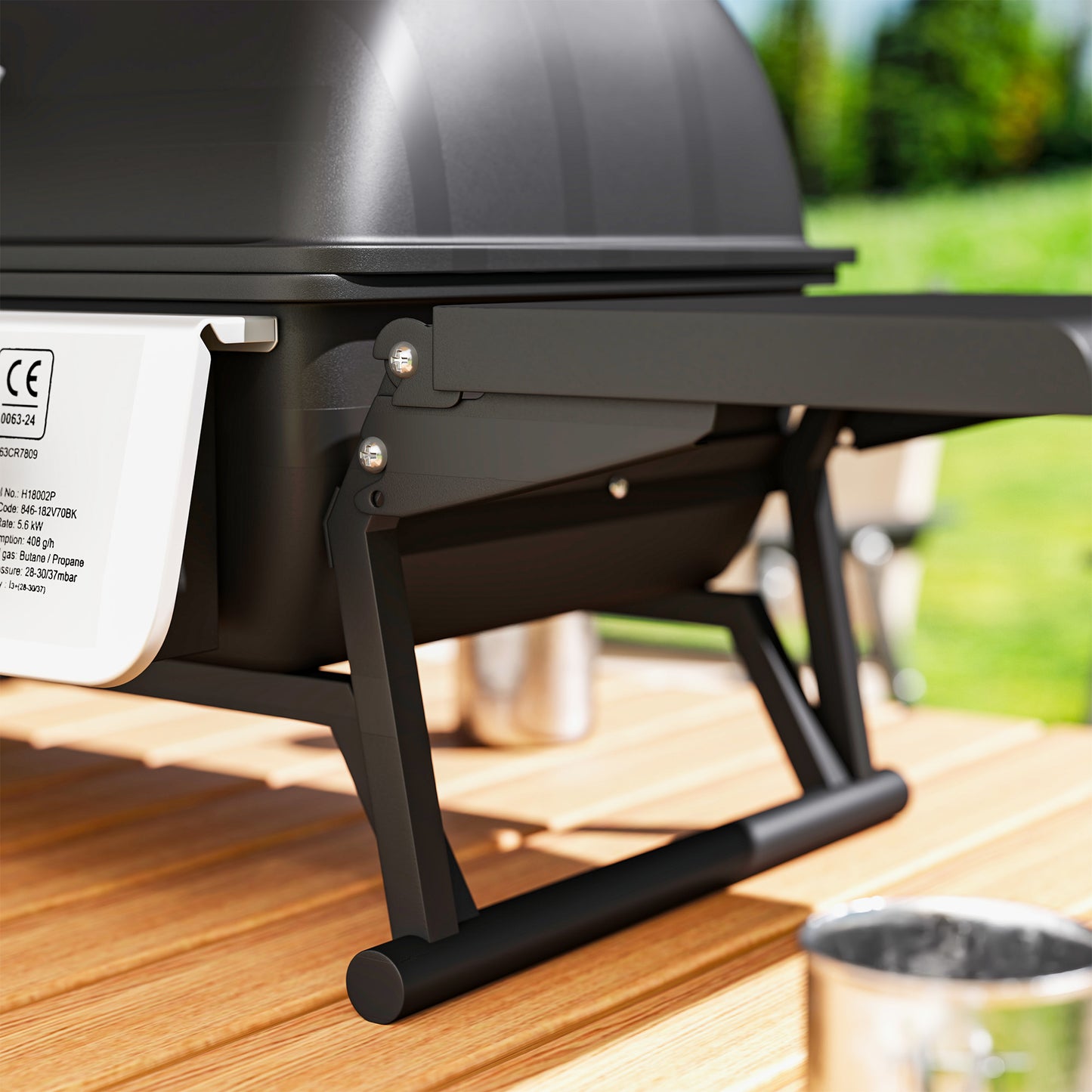 Outsunny 2 Burner Gas BBQ Grill with Foldable Side Tables, Portable Tabletop Gas Barbecue Grill with Built-in Thermometer, Lid, Grease Tray for Garden Party Camping Picnic Outdoor Cooking 5.6KW, Black