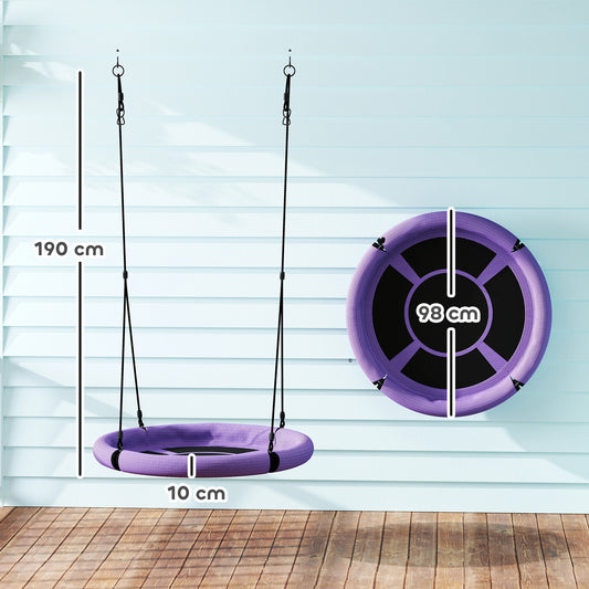 AIYAPLAY 100cm Diameter Nest Seat for Kids with Height Adjustable Hanging Ropes for Outdoor, Playground, Garden, Purple
