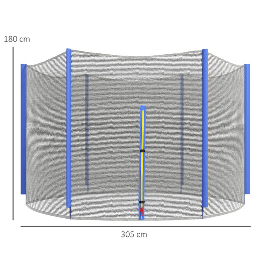 SPORTNOW 10ft Trampoline Net Replacement with 6 Plastic Pole Covers, Weather-Resistant Trampoline Netting Replacement with Zipped Entrance, Poles Not Included, Blue