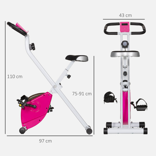 SPORTNOW Folding and Quiet Exercise Bike with 8-Level Magnetic Resistance and Heart Rate Sensor, for Home Gym, Pink and White