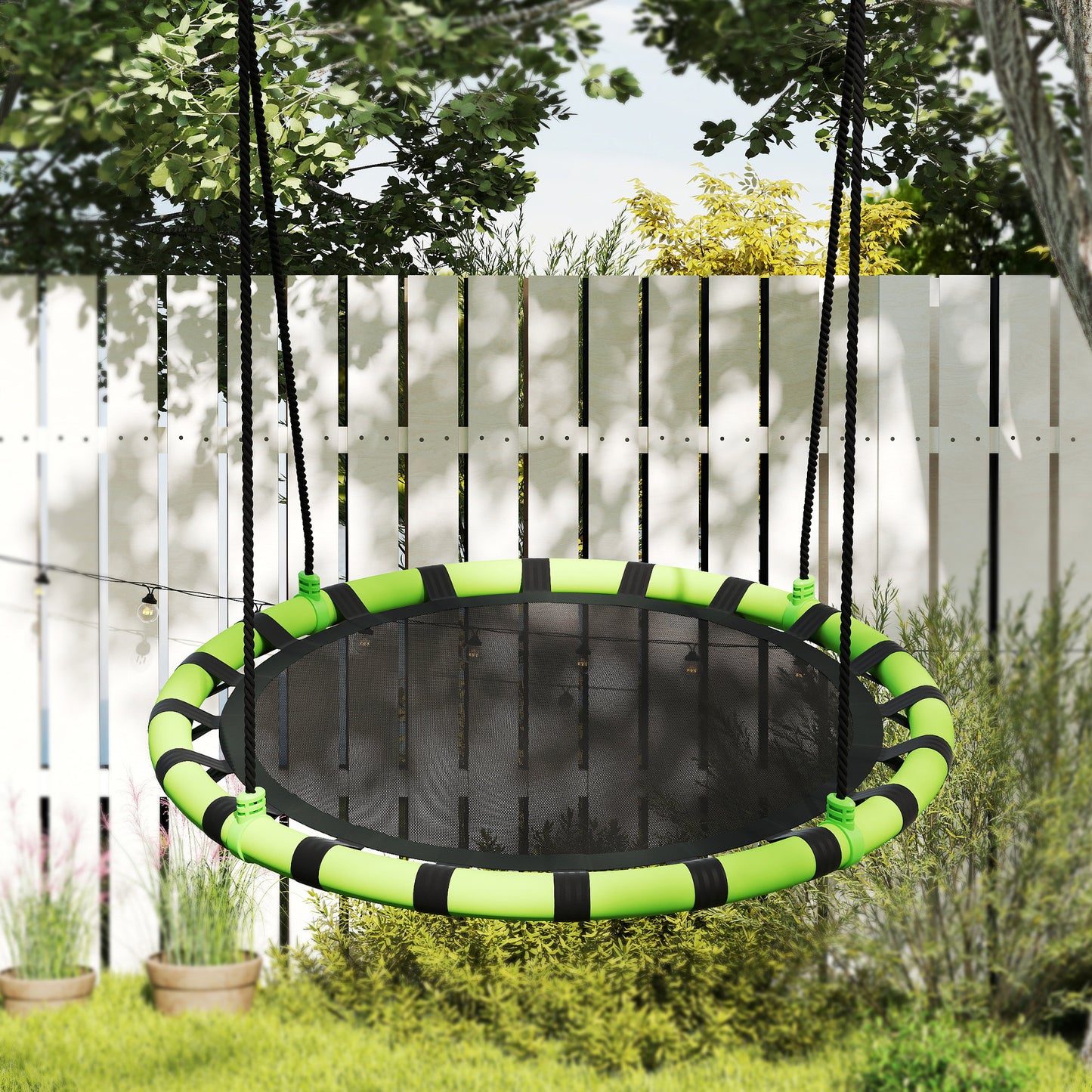 AIYAPLAY 100cm Diameter Kid Nest Swing Seat with Height Adjustable Ropes for Outdoor, Indoor, Black/Green