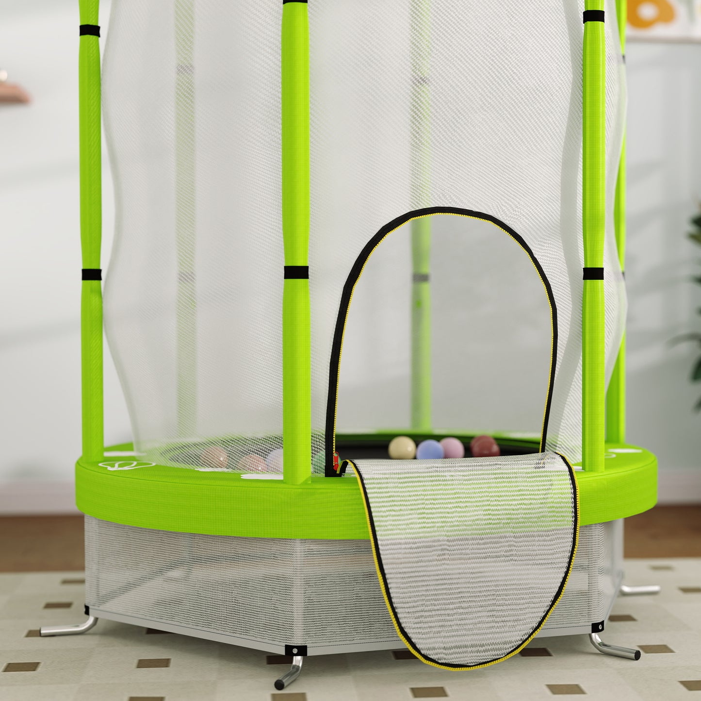 AIYAPLAY 4.6ft Toddler Trampoline w/ Safety Enclosure Net, for Indoor Outdoor Use, Ages 3-6 Years, Green