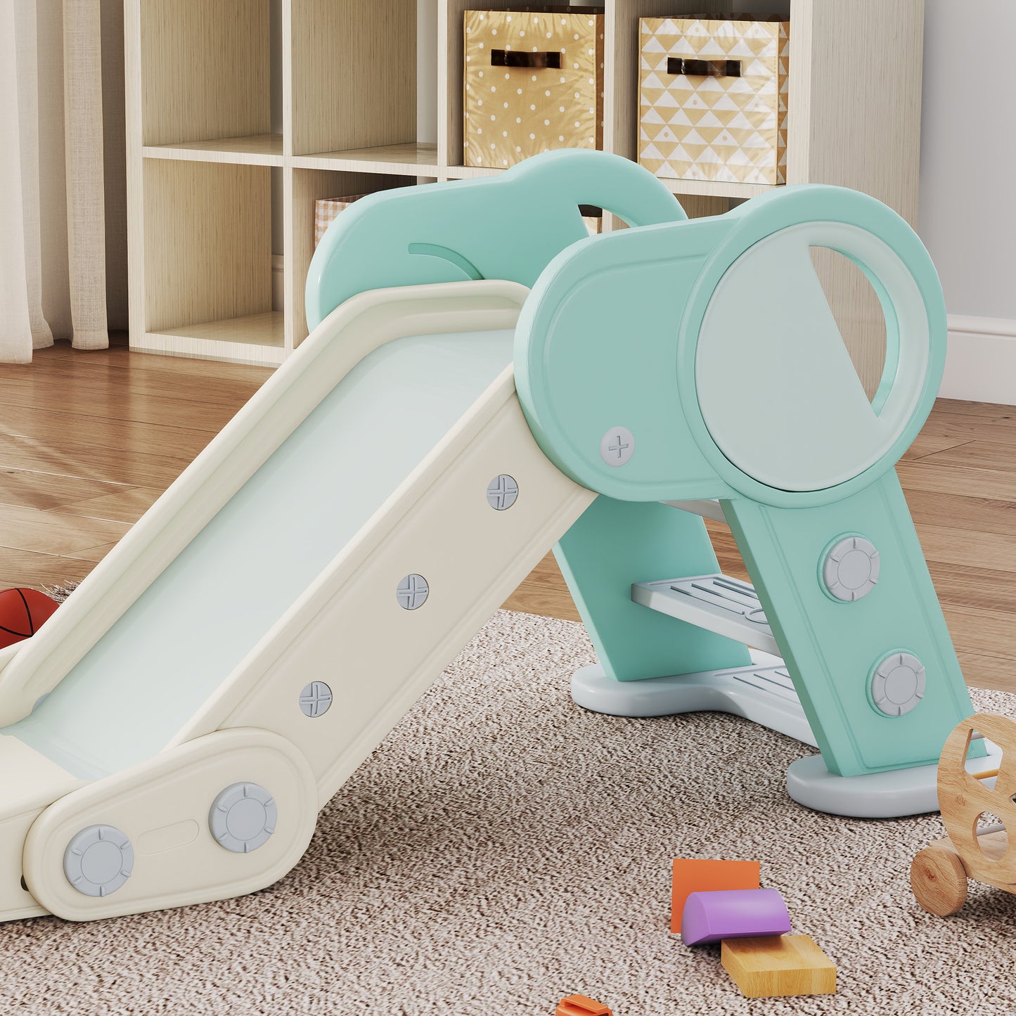 AIYAPLAY Foldable Kids Slide, Freestanding Baby Slide, for Ages 1.5-3 Years, Grey & Green