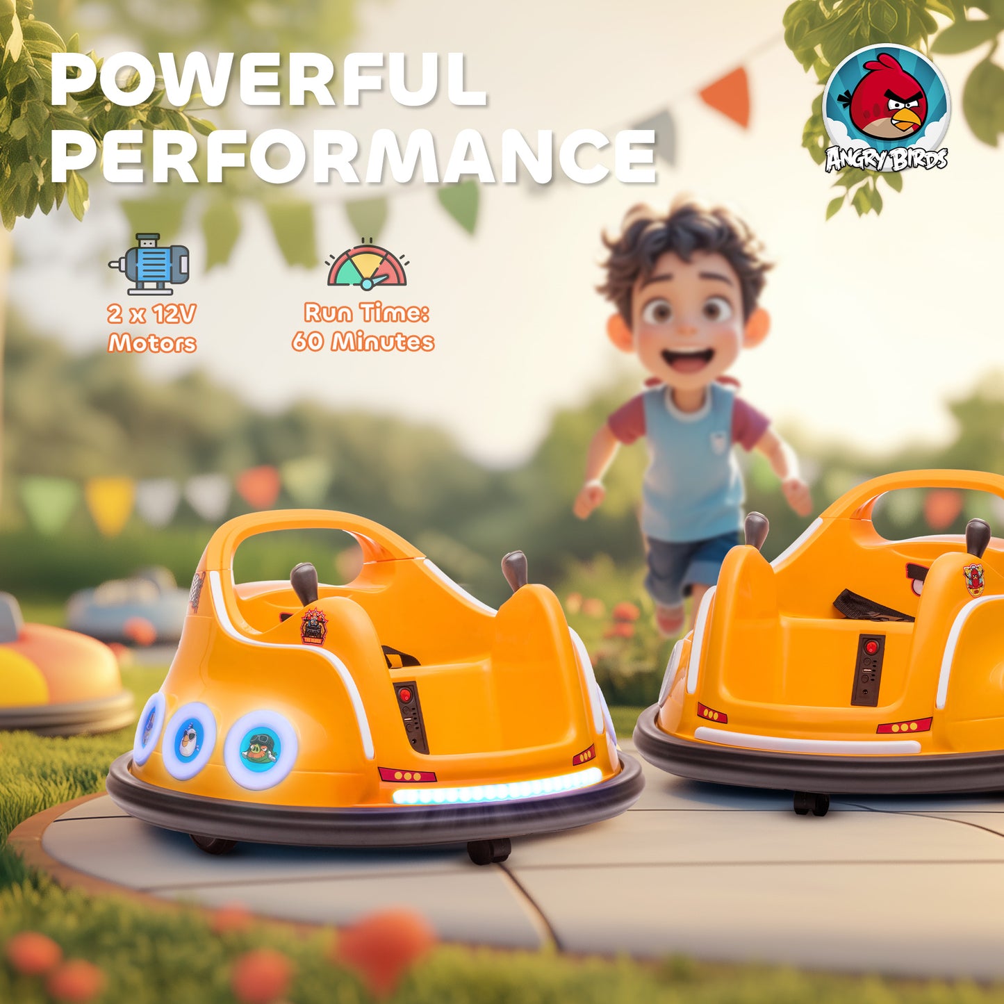 AIYAPLAY Angry Bird Licensed Waltzer Car, 12V Kids Bumper Car w/ Joysticks, Remote, Music LED Lights - Orange