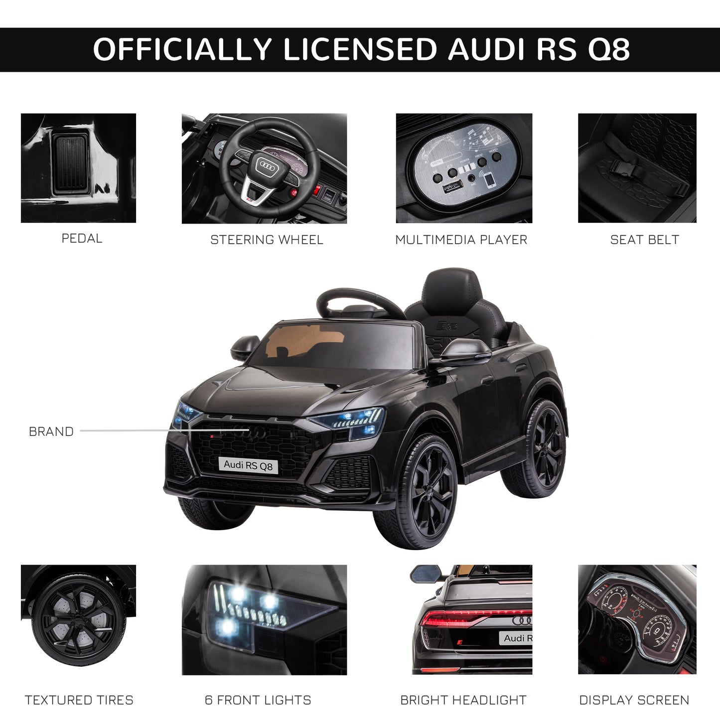 HOMCOM Licensed Audi RS Q8 Electric Ride On Car, with Remote Control, Black
