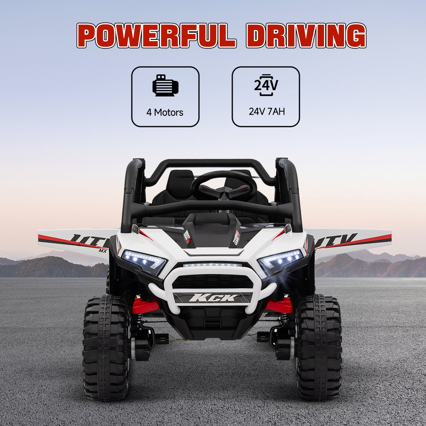 AIYAPLAY 2 Seater 24V 7AH Ride on Truck, Battery Powered Electric Ride On Car w/ Remote, Suspension, 3 Speeds, White