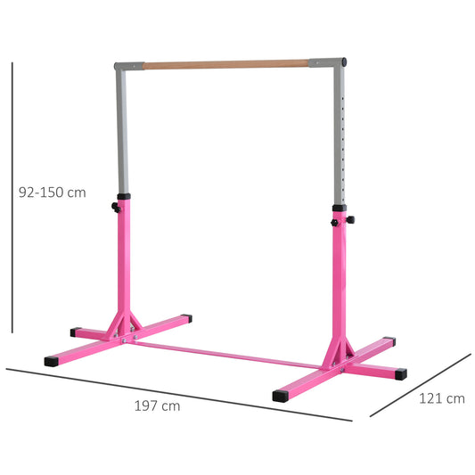 HOMCOM Height Adjustable Gymnastics Horizontal Bar for Kids, Children Junior Kip High Bar Fitness, Pink