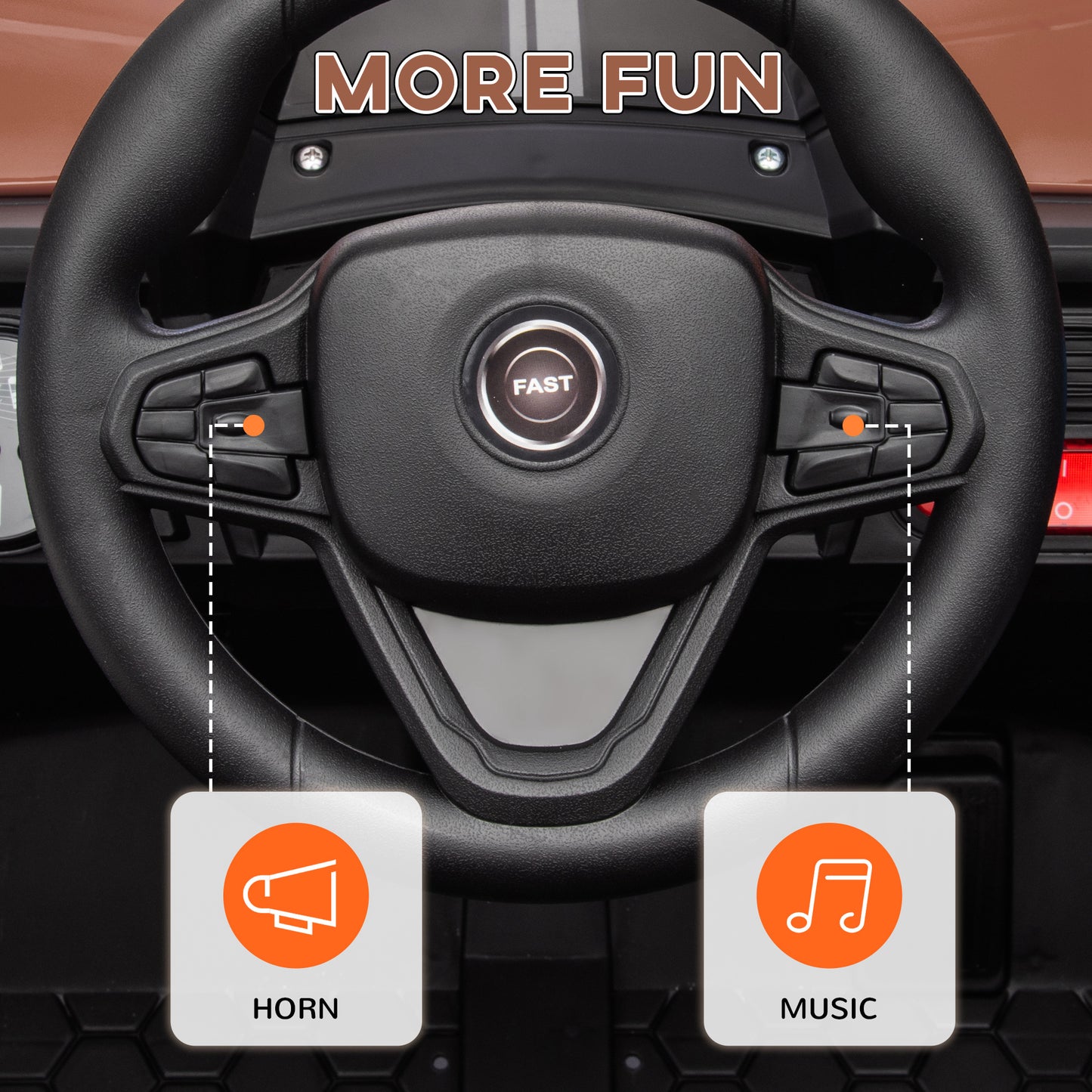 AIYAPLAY 12V Battery Powered Ride on Truck w/ Remote, Four Suspension Wheels, Horn, Lights, Music, USB, for Ages 3-5 Years, Brown