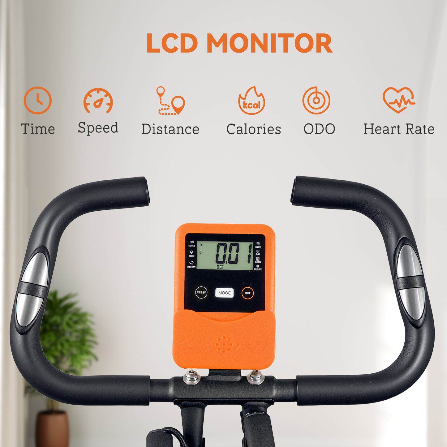 SPORTNOW Five-in-one Foldable Exercise Bike, Stationary Bike with Arm Workout Bands, LDC Monitor, Phone Holder, Orange