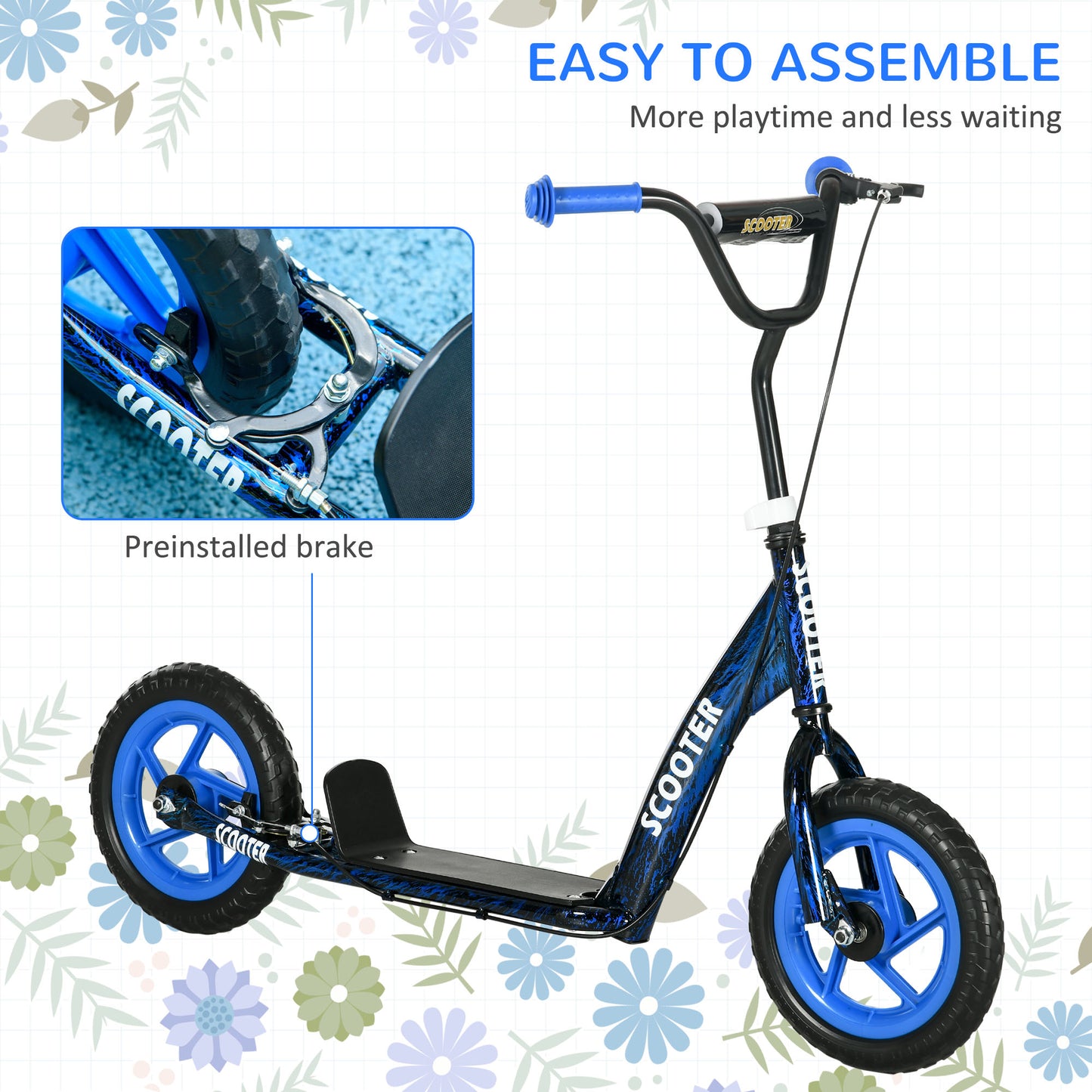 AIYAPLAY Kids Scooter with Adjustable Handlebar, Children's Kick Scooter with Non-slip Footplate, Rear Brake, Kickstand, Blue