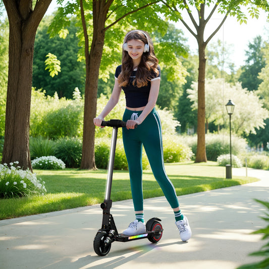 SPORTNOW Folding Electric Scooter for Kids, with Dual Brakes, Front Suspension, LED Colourful Lights, Black