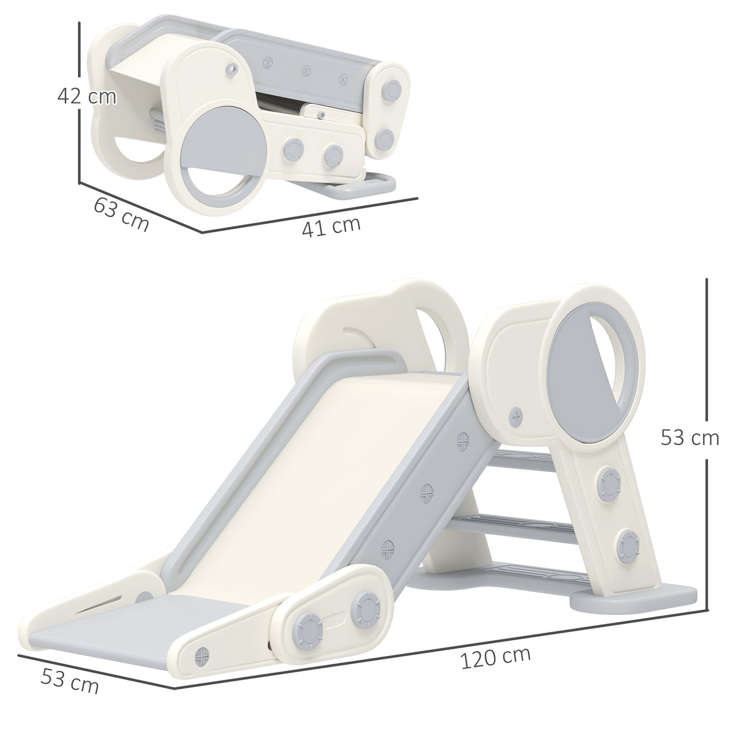 AIYAPLAY Foldable Kids Slide, Freestanding Baby Slide, for Ages 1.5-3 Years, Grey & Beige
