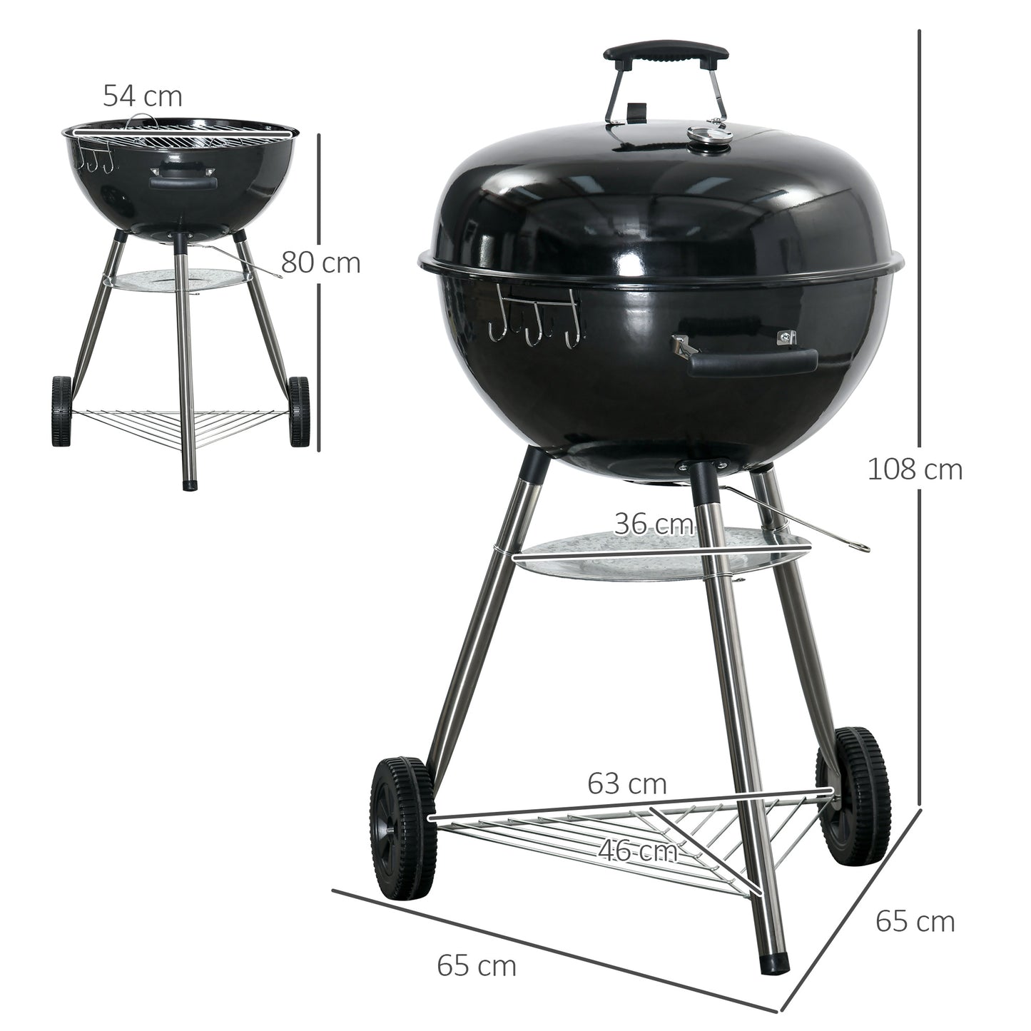 Outsunny Portable Kettle Charcoal Grill - Black