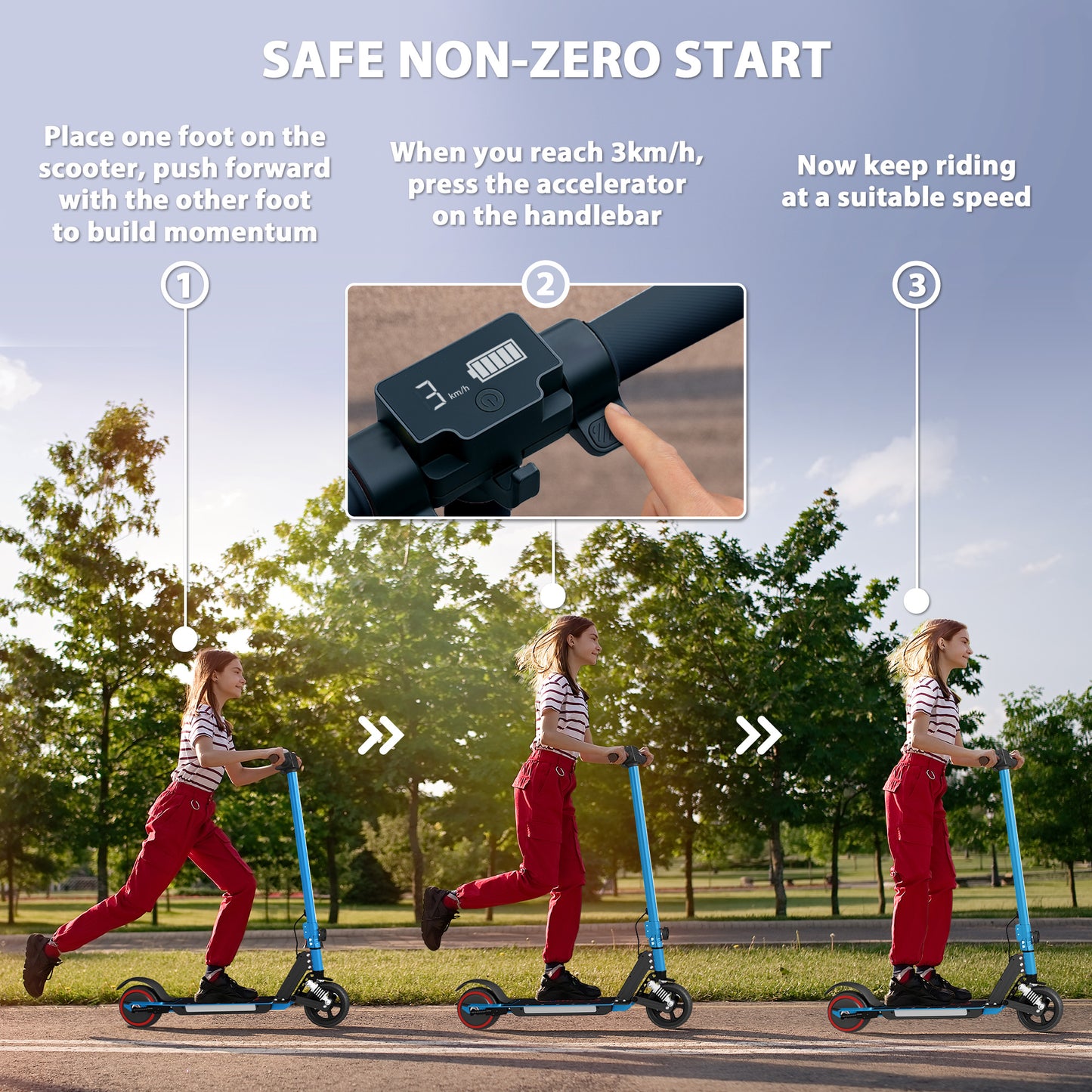 SPORTNOW Folding Electric Scooter for Kids, with Dual Brakes, Front Suspension, LED Colourful Lights, Blue