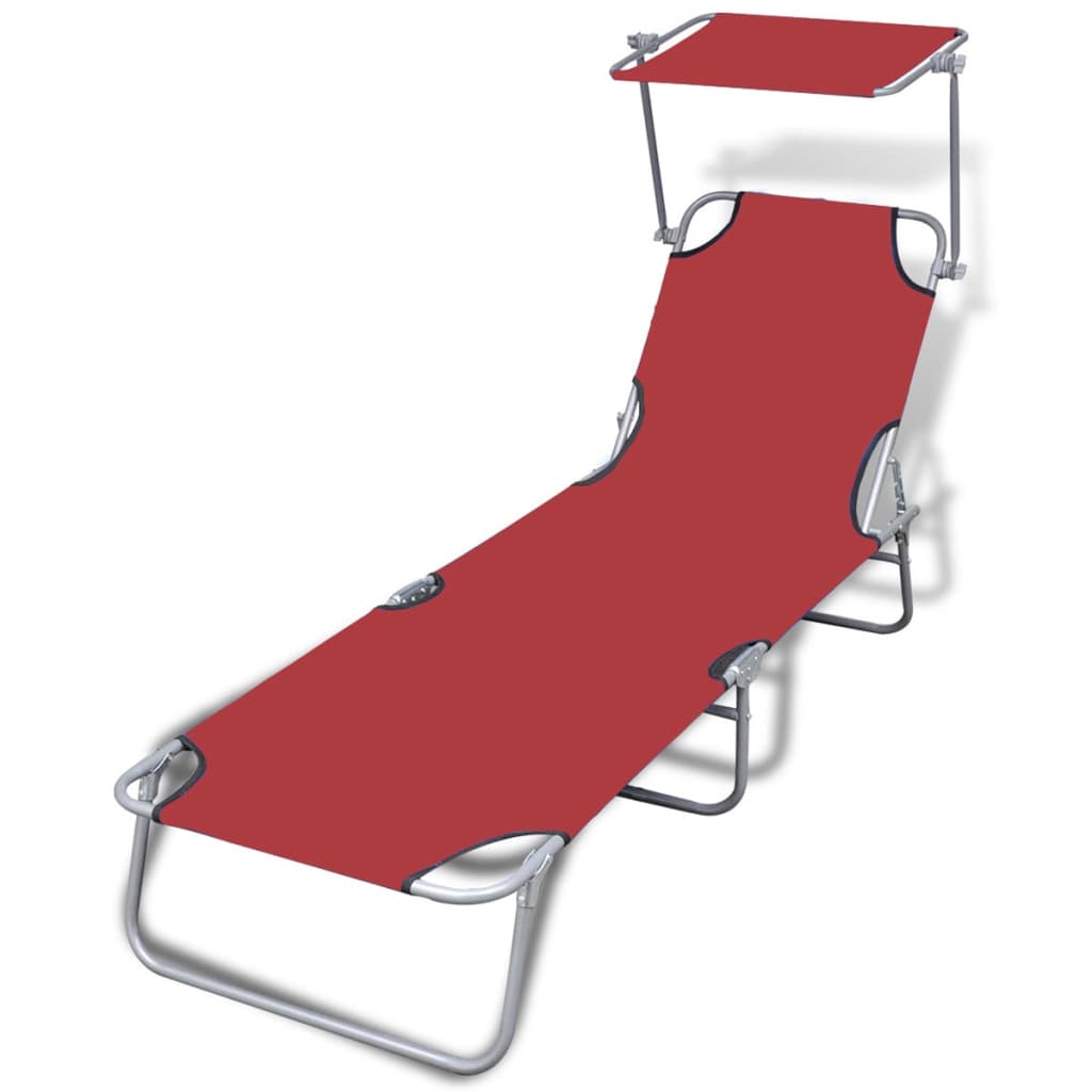 Folding Sun Lounger With Canopy Steel Magento