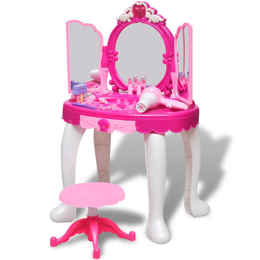 3-Mirror Kids' Playroom Standing Toy Vanity Table With Light/Sound
