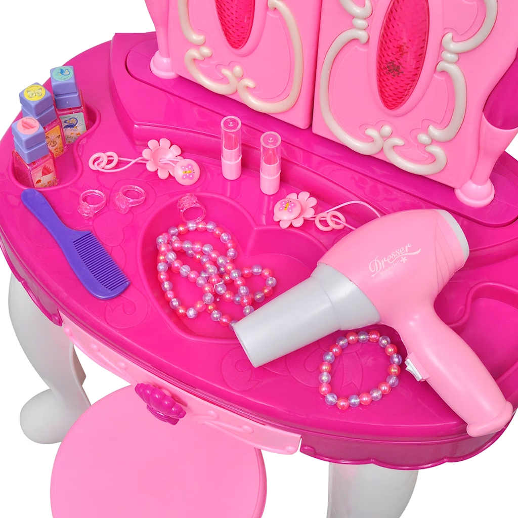 3-Mirror Kids' Playroom Standing Toy Vanity Table With Light/Sound