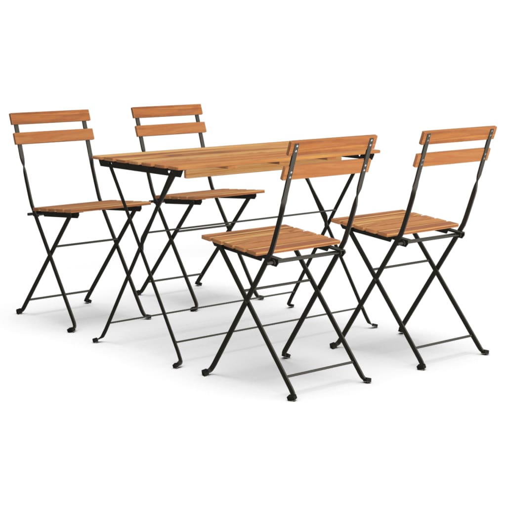 5 Piece Folding Bistro Set Solid Wood Acacia And Steel