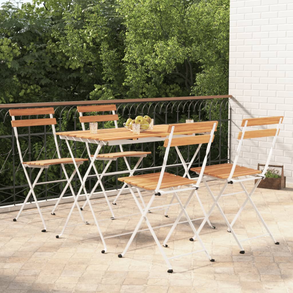 5 Piece Folding Bistro Set Solid Wood Acacia And Steel