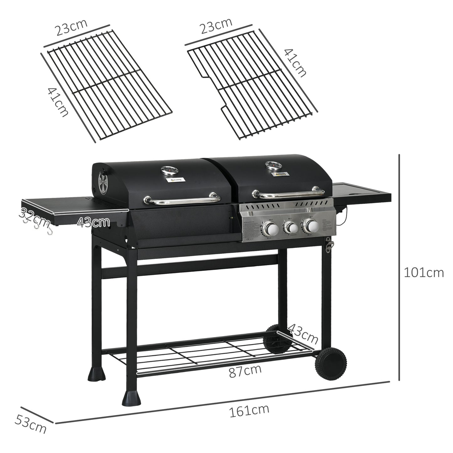 Outsunny Dual Fuel BBQ Grill - Black
