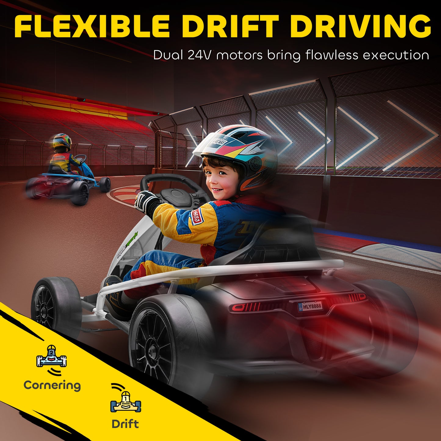 HOMCOM 24V Electric Go Kart for Kids, Drift Ride-On Racing Go Kart with 2 Speeds, for Boys Girls Aged 8-12 Years Old, White