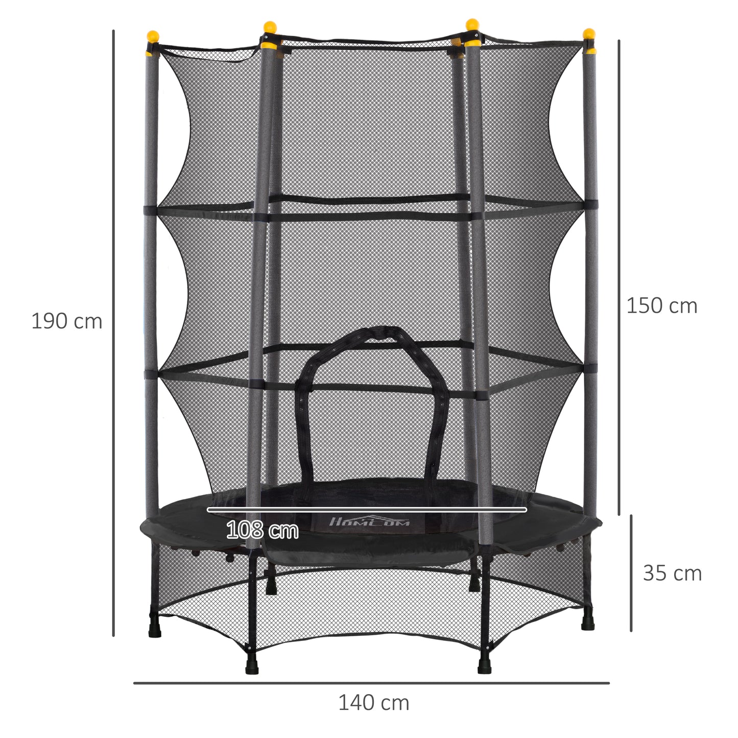 HOMCOM 4.6FT/55" Kids Trampoline with Safety Enclosure, Outdoor Indoor Use, for Ages 3-10 Years, Black