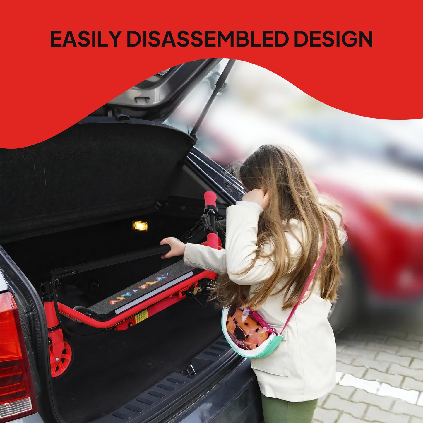 AIYAPLAY Electric Scooter for Kids Aged 6-14 Years, with Colourful Lights, Red