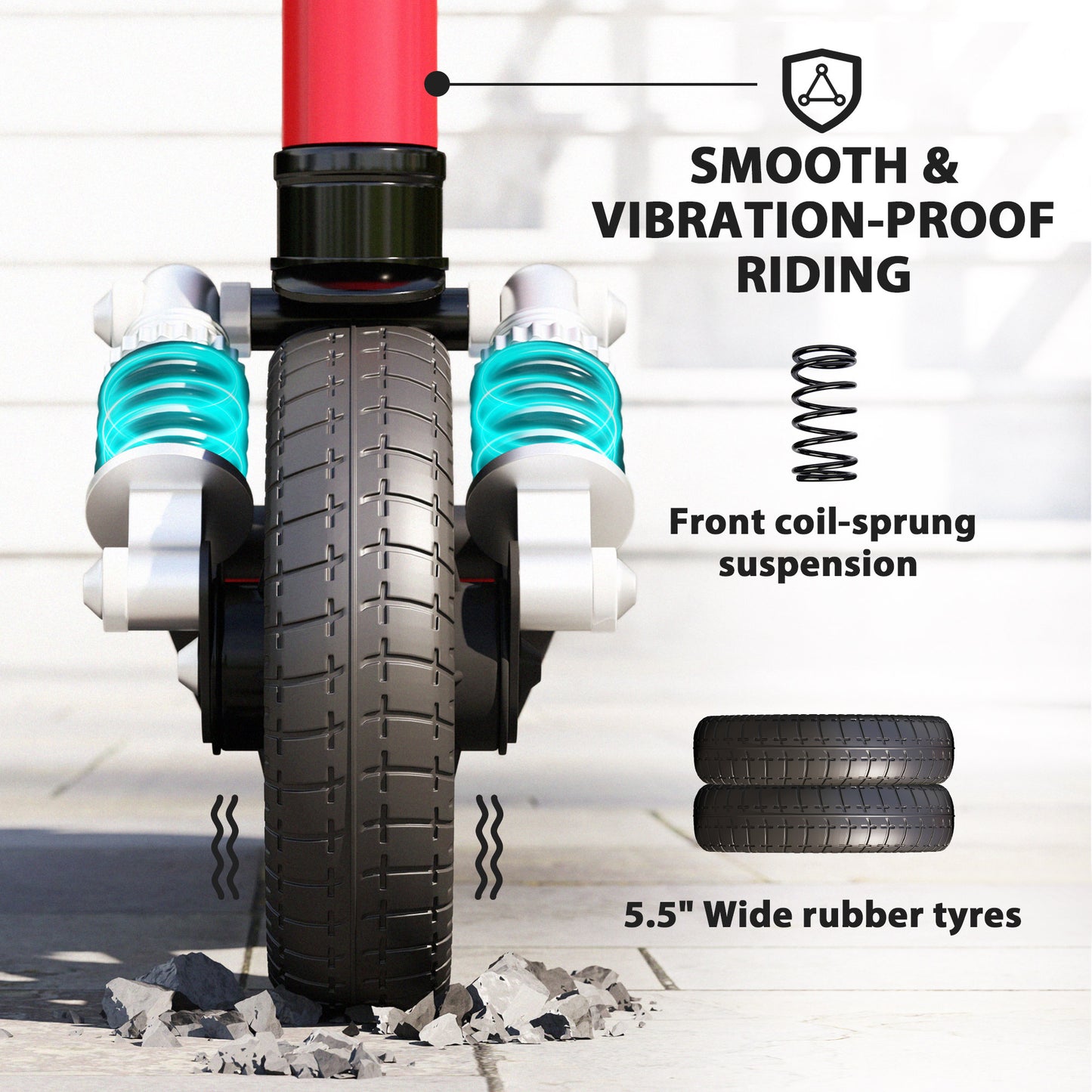 SPORTNOW Folding Electric Scooter for Kids, with Dual Brakes, Front Suspension, LED Colourful Lights, Red