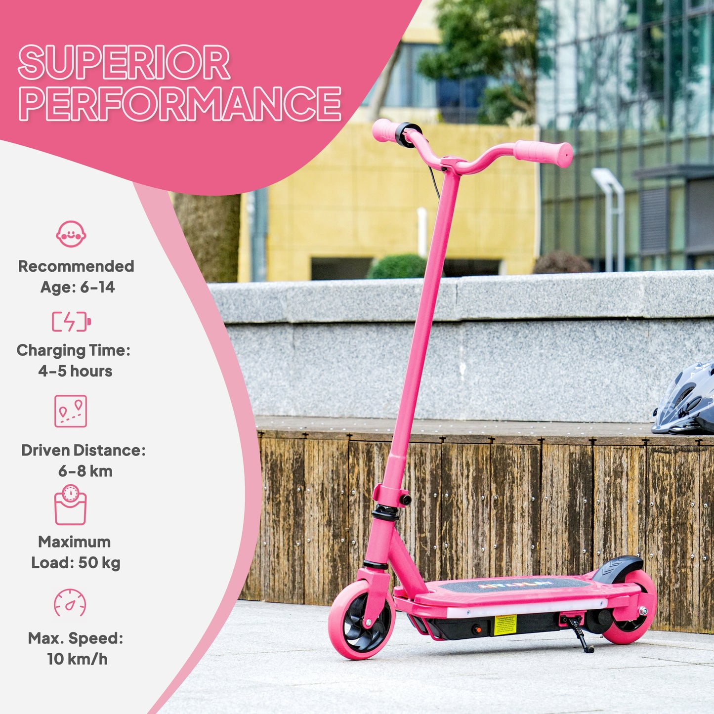 AIYAPLAY Electric Scooter for Kids 6-14 Years, with Colourful Lights, Pink