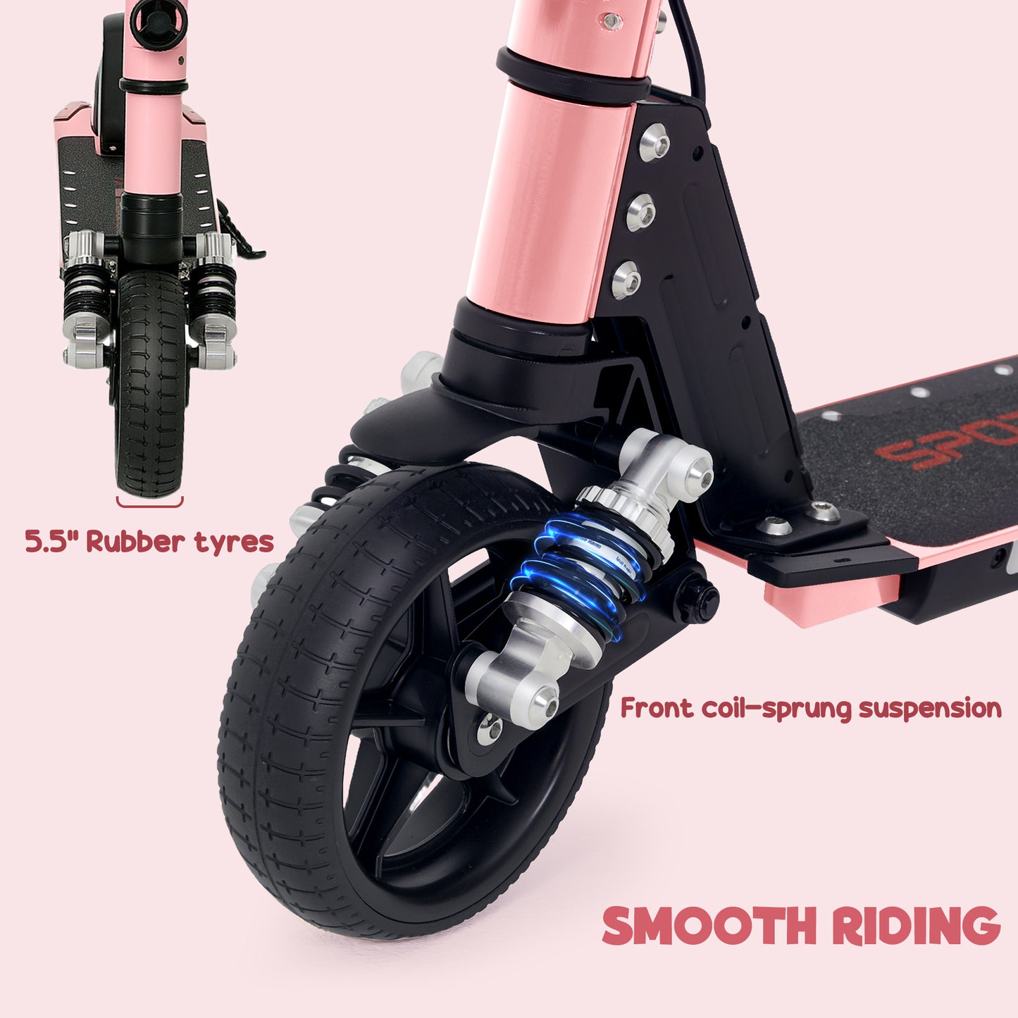 SPORTNOW Electric Scooter for Kids, Folding E Scooter for Age 6-14 with Dual Brakes, Up to 14 KM/H, Maximum Range 6 KM, 6.8kg Lightweight, Front Suspension, LED Colourful Lights, Pink