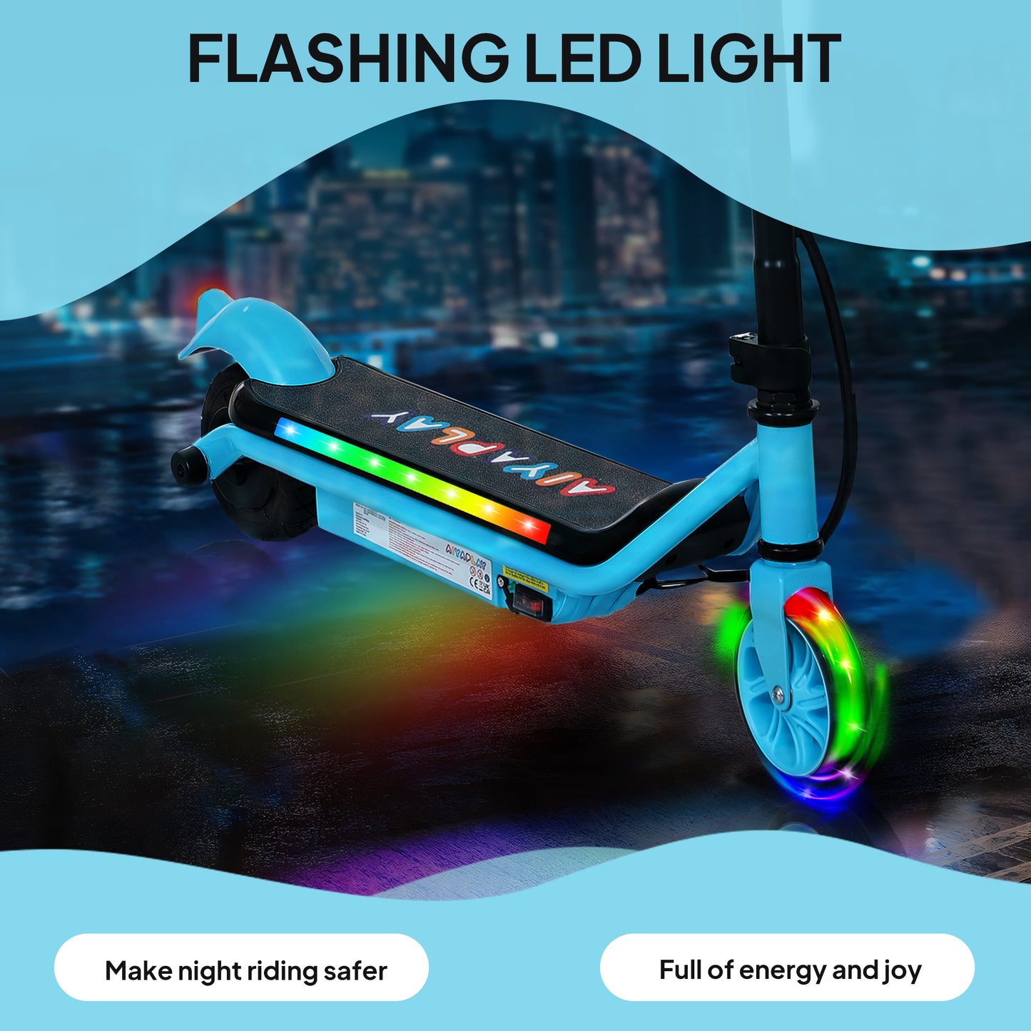 AIYAPLAY Electric Scooter for Kids Aged 6-14 Years, with Colourful Lights, Blue