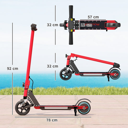 SPORTNOW Folding Electric Scooter for Kids, with Dual Brakes, Front Suspension, LED Colourful Lights, Red