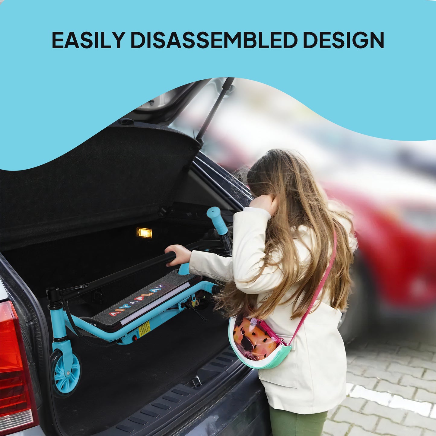 AIYAPLAY Electric Scooter for Kids Aged 6-14 Years, with Colourful Lights, Blue