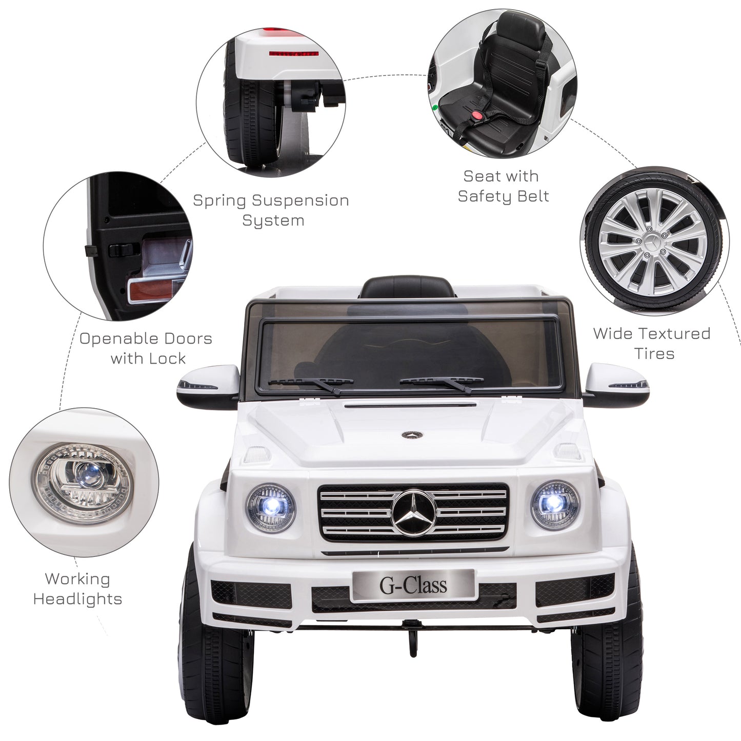 HOMCOM Mercedes Benz G500 Licensed 12V Kids Electric Ride On Car  Toy with Parental Remote Control Battery-powered 2 Motors Music Lights MP3 for 3-8 Years Old White