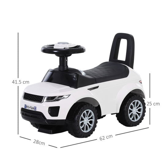 HOMCOM 3-in-1 Ride On Car Foot To Floor Slider Toddler w/ Horn Steering Wheel NO POWER Manual Under Seat Storage Safe Design for 1-3 Year Old White