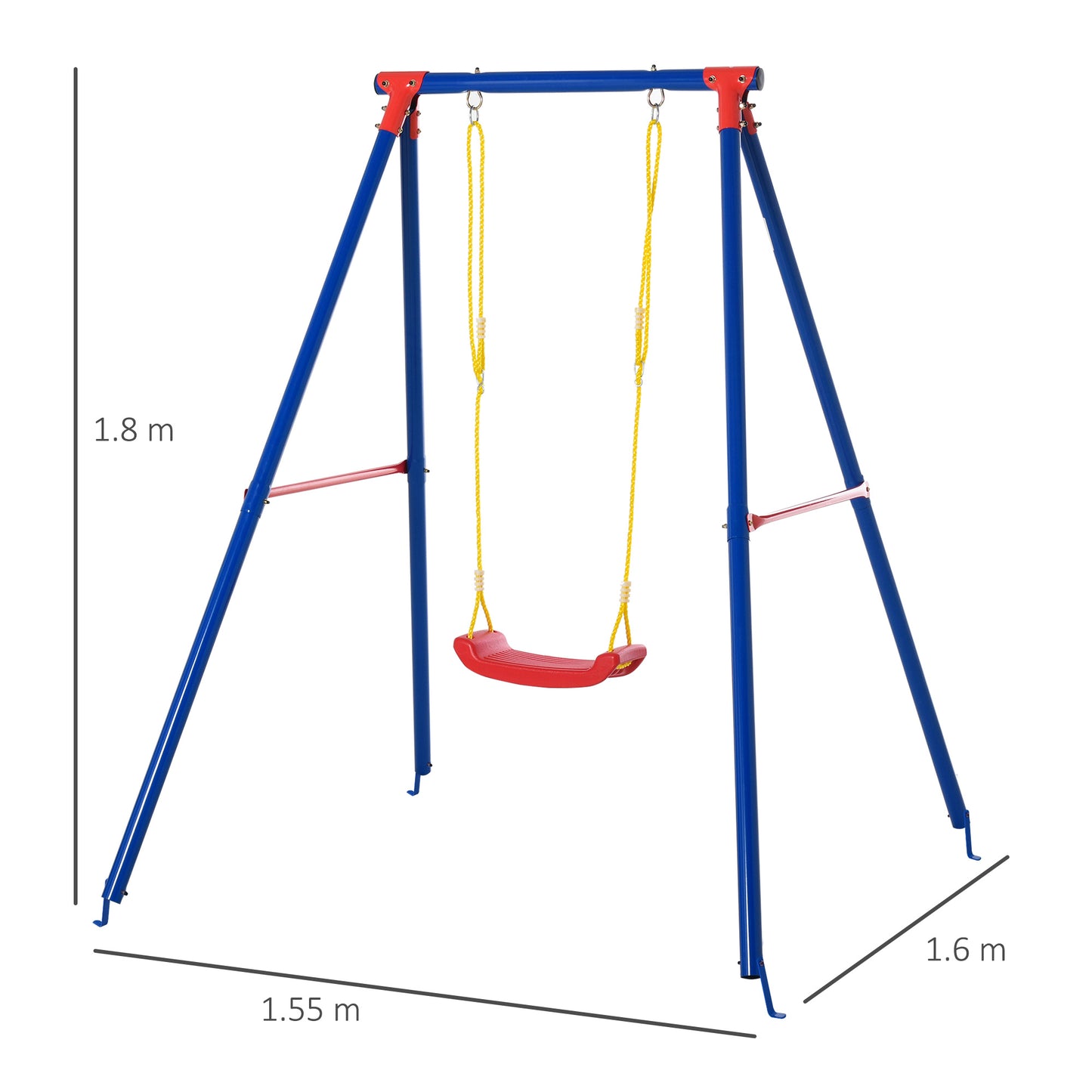 Outsunny Kids Swing Set Toddler Swing Adjustable Rope Heavy Duty A-Frame Stand Outdoor Playset for 3-8 Years Old Blue