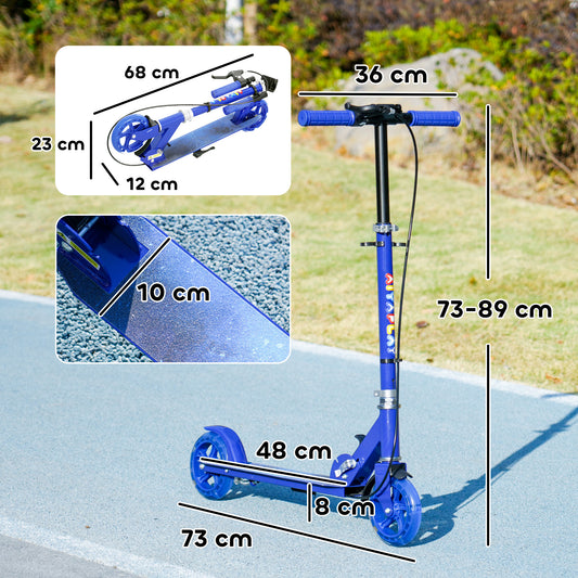 AIYAPLAY Scooter for Kids Aged 3-8 Years, with Adjustable Handle, Two Light Up Wheels, Handbrake, Rear Brake, Blue