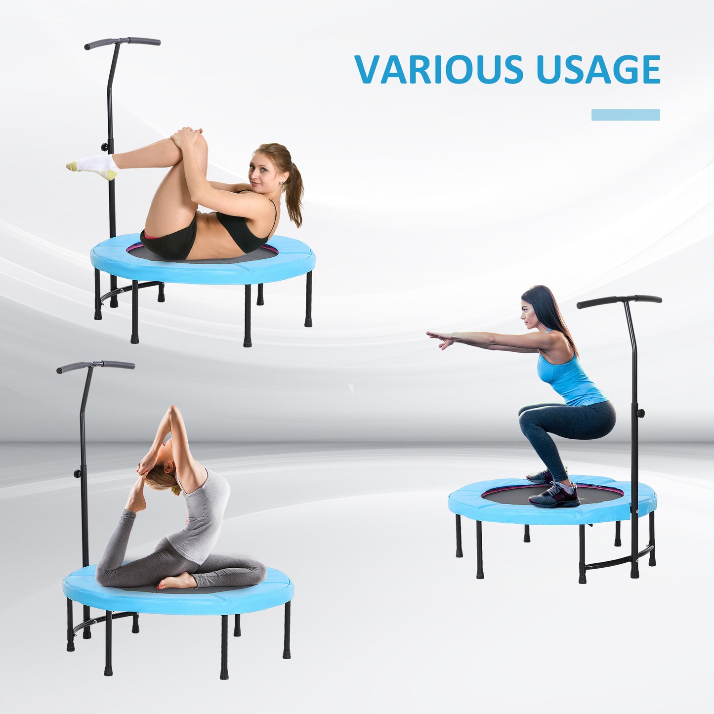 HOMCOM 40" Fitness Trampoline with Adjustable Handle, Rebounder Trampoline, Mini Jumper for Indoor Exercise Workout, Blue